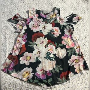 Gaze Black Floral Cold Shoulder Blouse